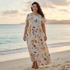 Emery🌹Rose MAXI Rayon Sage Green with Cream, Blue, and Brown Pattern Size XXL